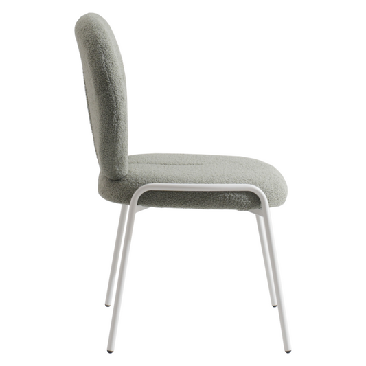 Celestial Series Boucle Dining Chair, White Frame with Green Fabric