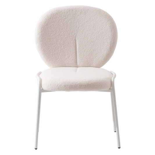Celestial Series Boucle Dining Chair, White Frame with White Fabric