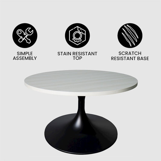 Verve Coffee Table Black base with 27" round Light Natural MDF top