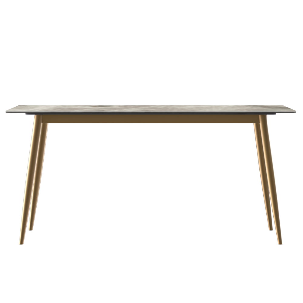 Modern Dining Table Brushed Gold Base, With 71 Deep Grey Sintered Stone Top