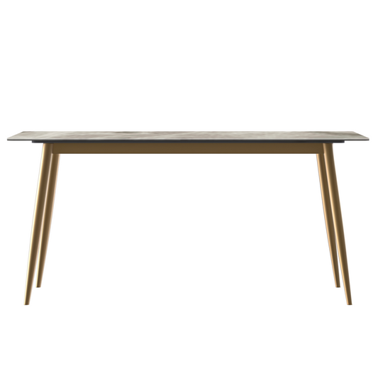 Modern Dining Table Brushed Gold Base, With 71 Deep Grey Sintered Stone Top
