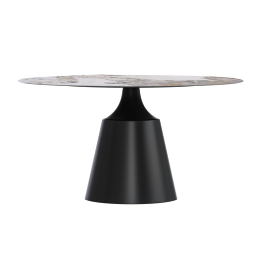 Round Dining Table Black Base with 60 Round Medium Grey Sintered Stone Top