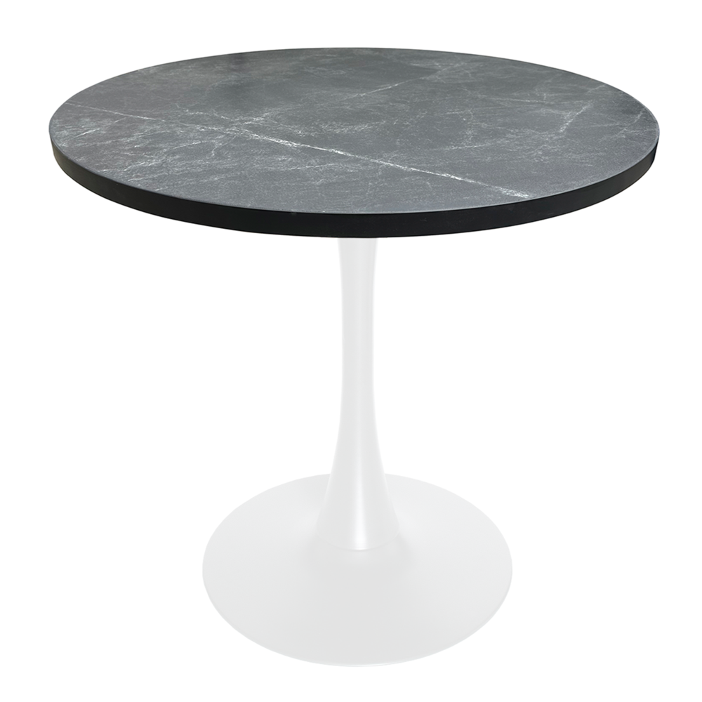 Bristol Dining table, White Base with 36" Round Marbleized Black MDF top