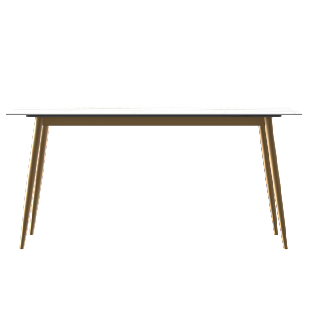 Modern Dining Table Brushed Gold Base, With 71 White/Gold Sintered Stone Top