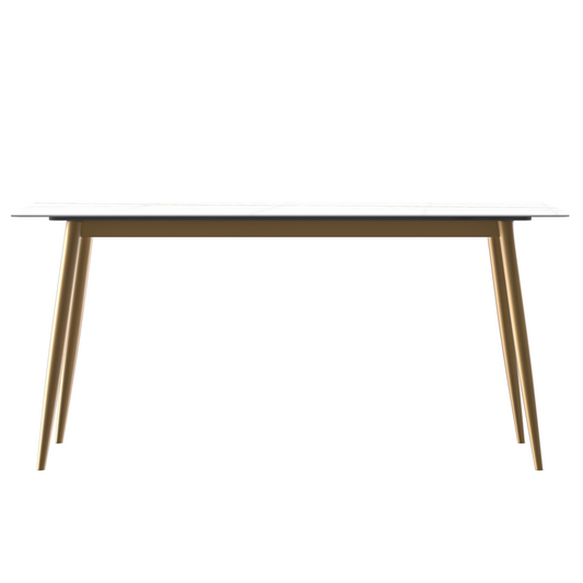 Modern Dining Table Brushed Gold Base, With 71 White/Gold Sintered Stone Top