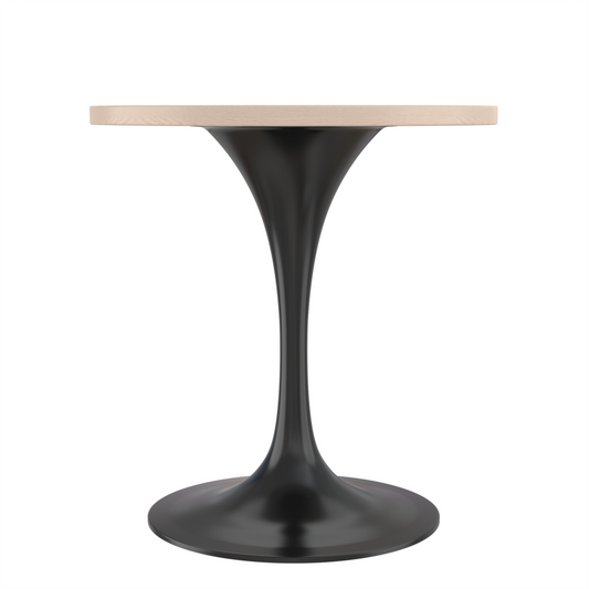 27 Round Dining Table, Black Base with Light Natural Wood MDF Top