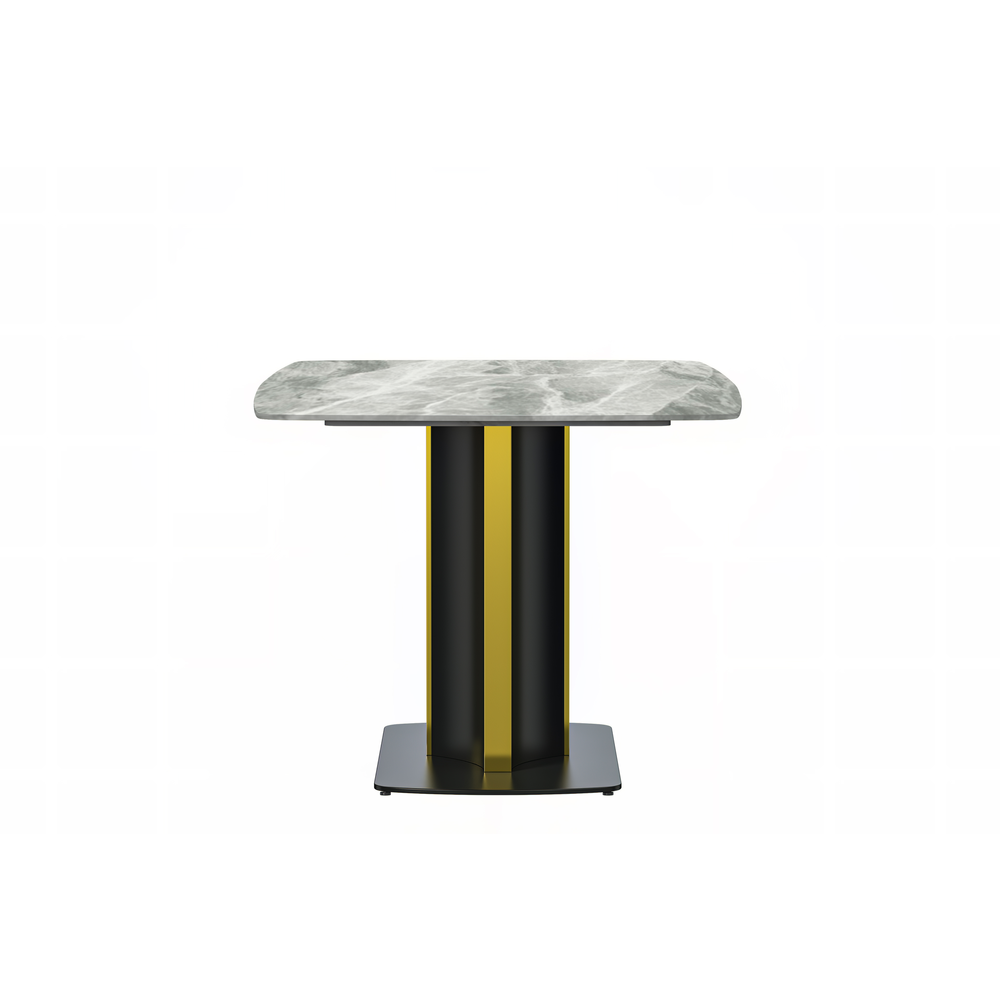 Modern Dining Table Black and Gold Base, With 55 Light Grey Sintered Stone Top