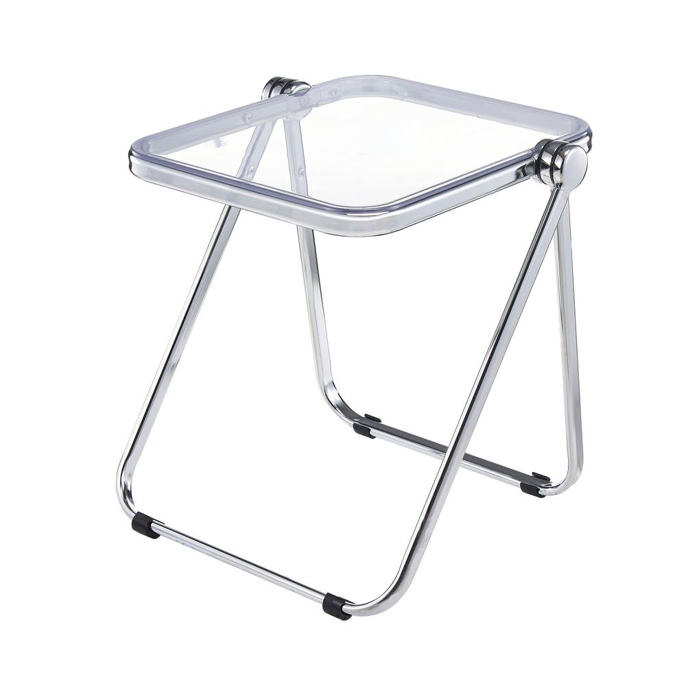Rectangular Folding Side Table in Chrome Finish with Plastic Tabletop