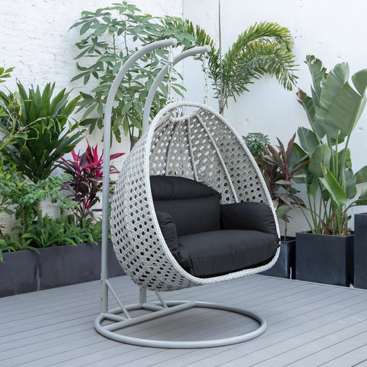 Mendoza Light Grey Wicker Hanging 2 person Egg Swing Chair