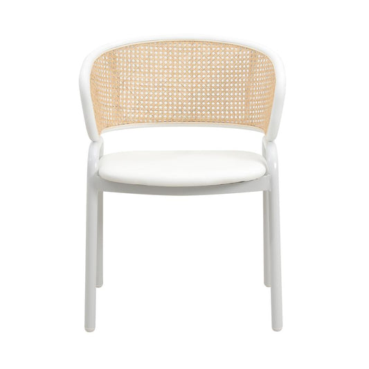 Dining Chair with White Powder Coated Steel Legs and Wicker Back, Set of 4