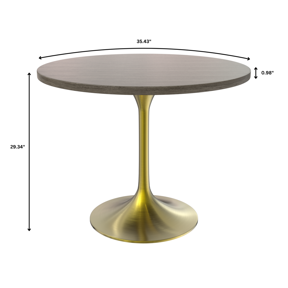 Verve 36" Round Dining Table, Brushed Gold Base with Dark Maple MDF Top