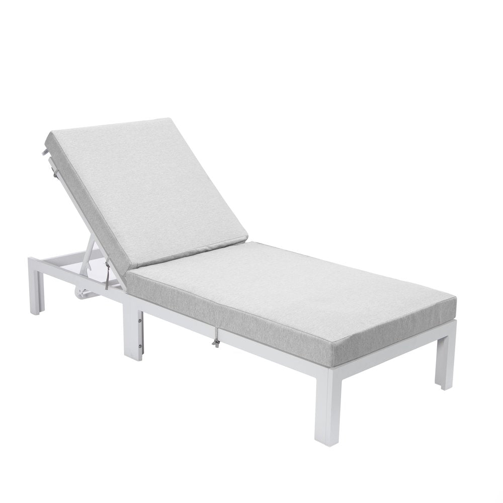 Chelsea Modern Outdoor White Chaise Lounge Chair With Cushions