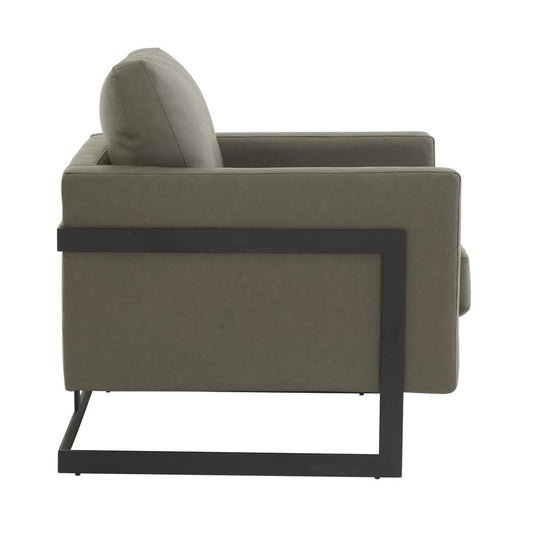 Leather Accent Armchair With Black Steel Frame