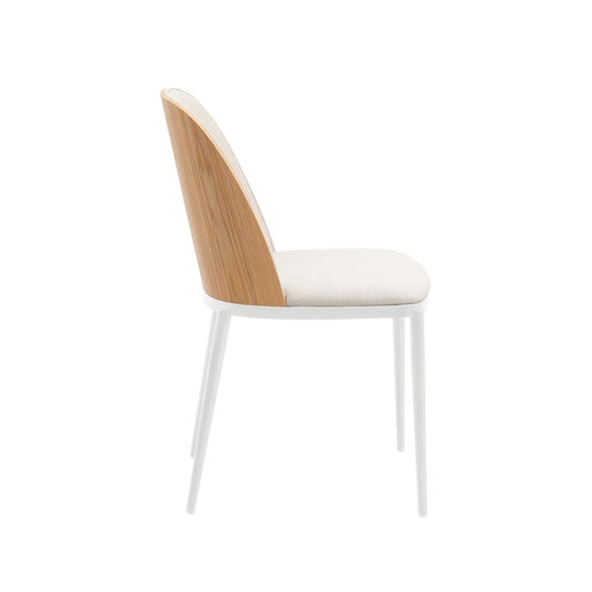 Dining Side Chair with Velvet Seat and White Powder-Coated Steel Frame