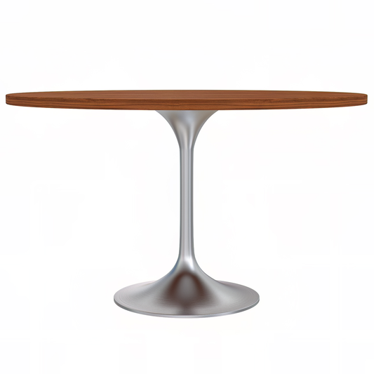 48" Round Dining Table, Brushed Chrome Base with Cognac Brown MDF Top
