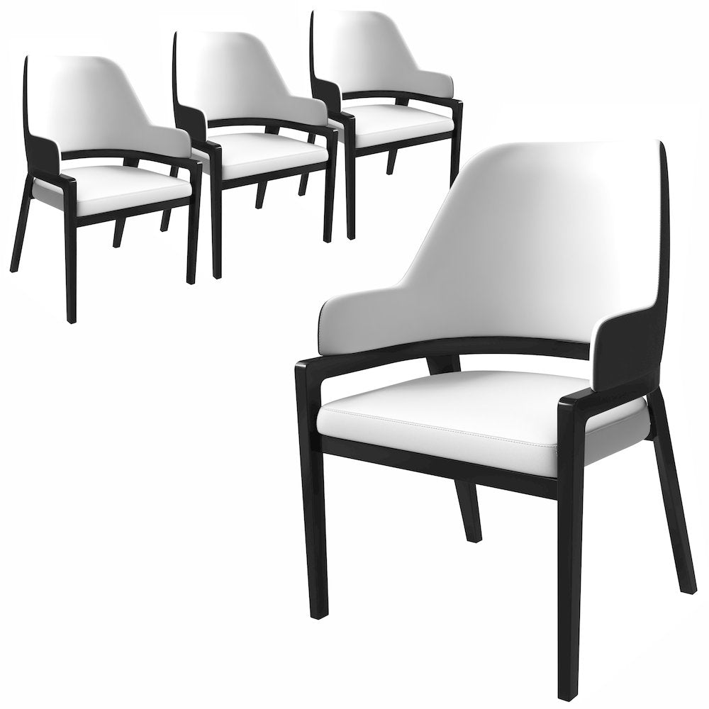 Modern Wooden Dining Chair in Black Fabric Seat With white top Set of 4