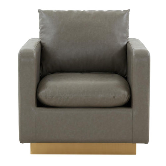 LeisureMod Nervo Leather Accent Armchair With Gold Frame, Grey