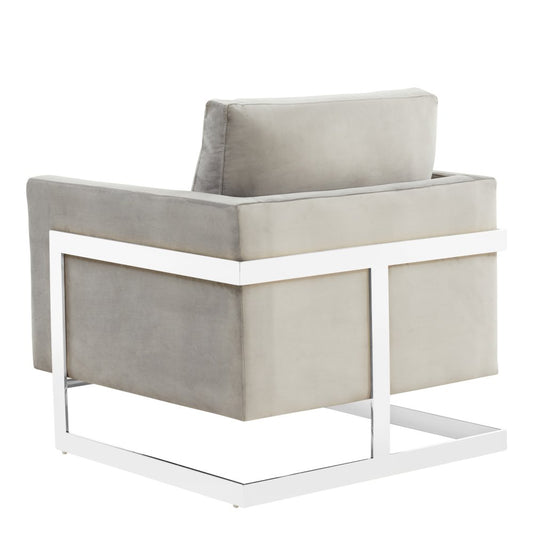 Lincoln Velvet Accent Armchair With Chromed Frame in Light Grey