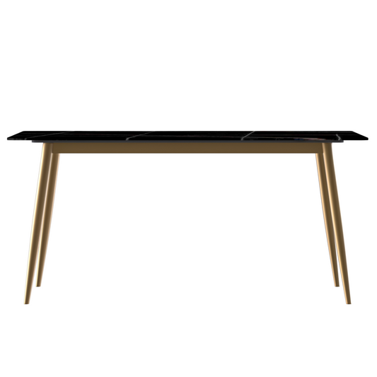Modern Dining Table Brushed Gold Base, With 71 Black/Gold Sintered Stone Top