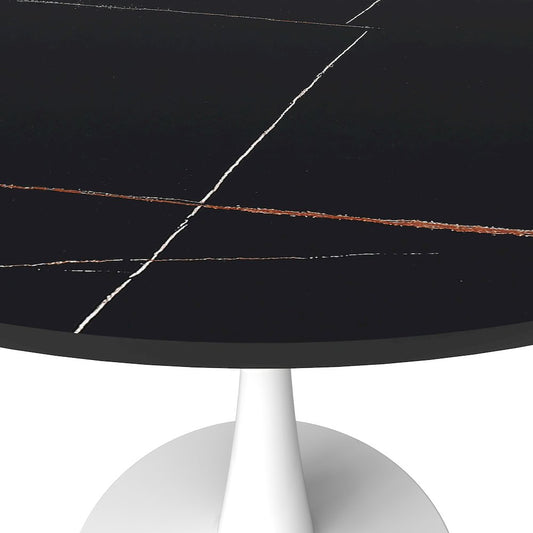 Bristol 31" round dining table White base with Black Sintered stone Top