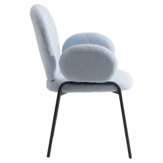Celestial Series Boucle Dining Arm Chair, Black Frame with Blue Fabric Set of 2