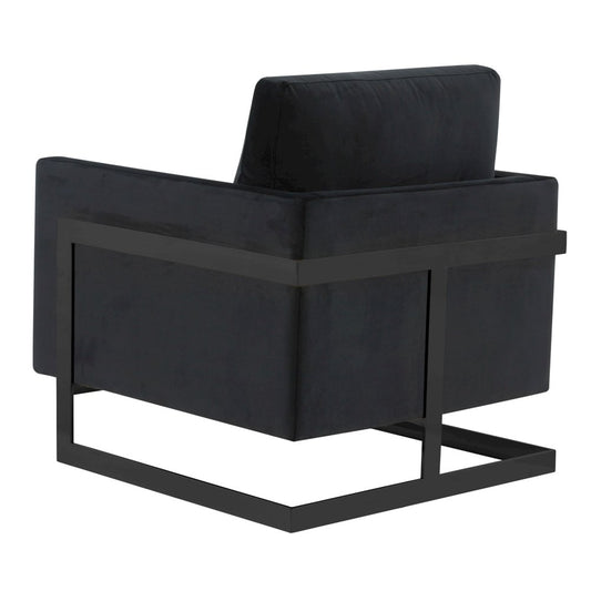 Lincoln Velvet Accent Armchair With Black Steel Frame in Light Grey