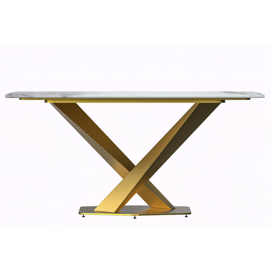Modern Dining Table Gold Base, With 55" Medium Grey Sintered Stone Top