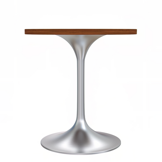 Verve 27" Round Dining Table, Brushed Chrome Base with Cognac Brown MDF Top