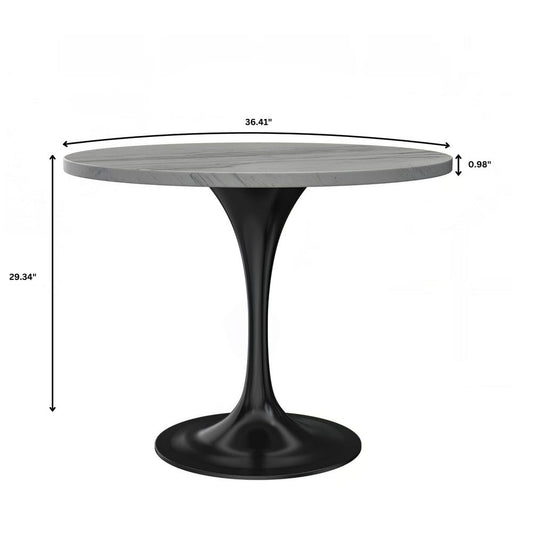 Verve 36" Round Dining Table, Black Base with Laminated White Marbleized Top