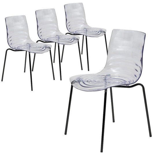 Astor Modern Dining Chair, Single Chair, Black Base with Clear Seat Set of 4
