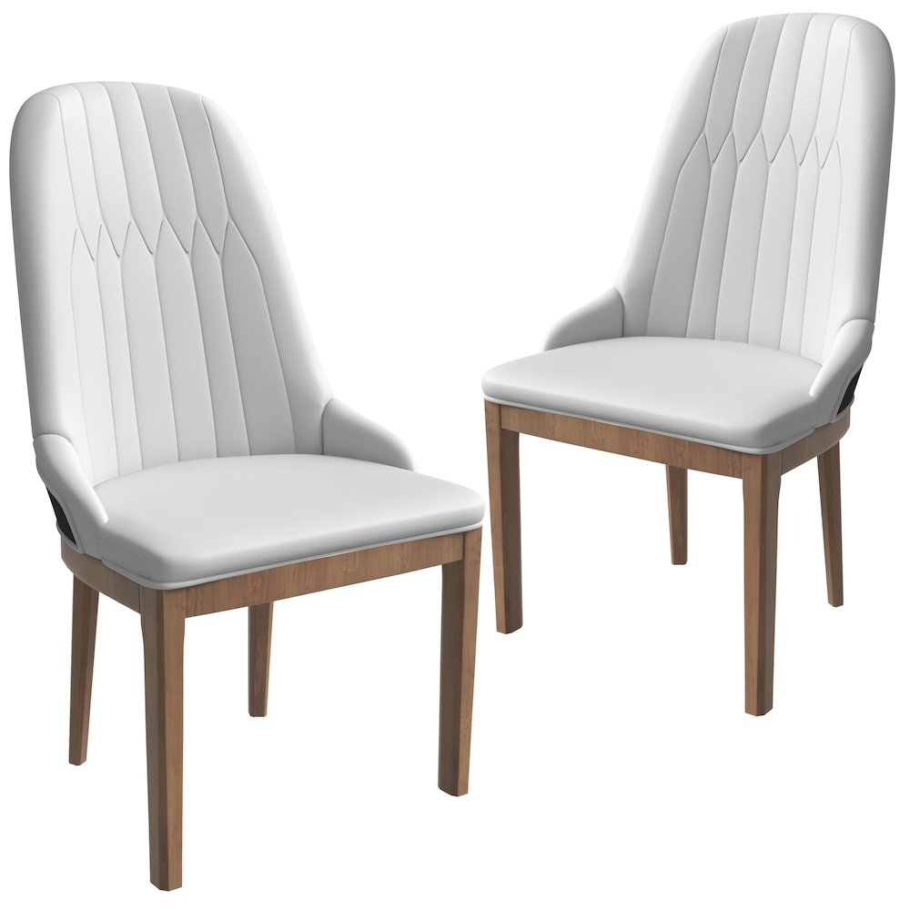 Modern Wooden Dining Chair in Black Fabric with Light Grey Front Set of 2