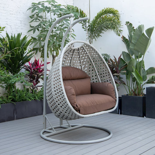 Mendoza Light Grey Wicker Hanging 2 person Egg Swing Chair