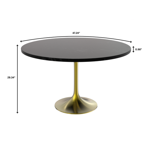Verve 48" Round Dining Table, Brushed Gold Base with Black MDF Top