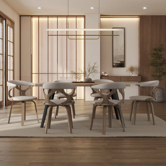 Modern Wooden Dining Chair, Washed Walnut Frame in Light Grey