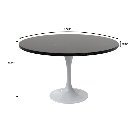 Verve 48 Round Dining Table, White Base with Black MDF Top