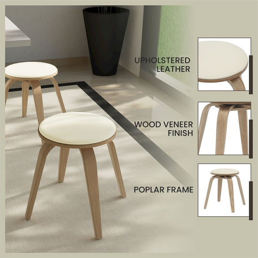 Modern Wooden Dining Stool, Washed Walnut Color in Taupe