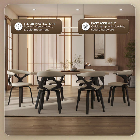 Modern Wooden Dining Chair, Dark Walnut Frame in Taupe