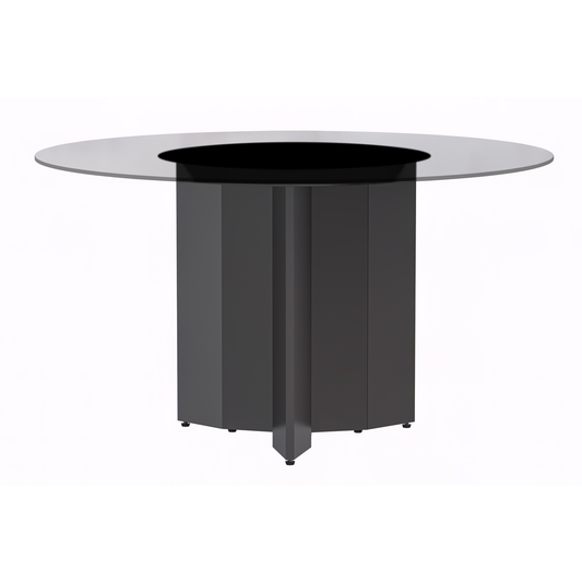Zevro Series Round Dining Table Black Base with 60 Round Clear Glass Top