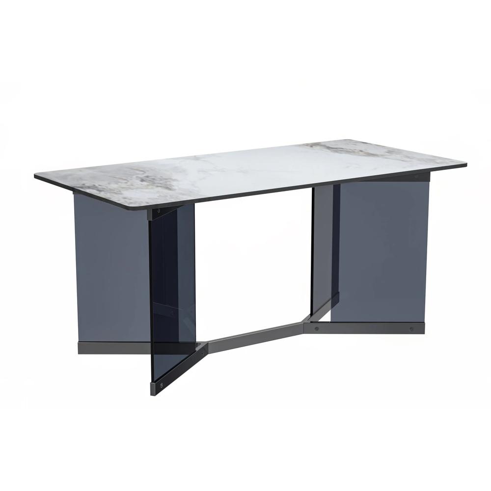 Dining Table Black Glass and Steel Base, With 55 Black Glass Top