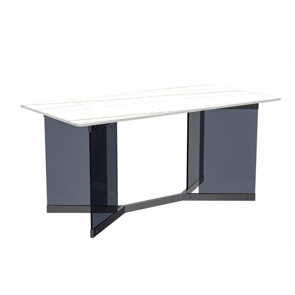 Oryn Series Modern Dining Table Black Glass and Steel Base