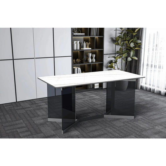 Oryn Series Modern Dining Table Black Glass and Steel Base