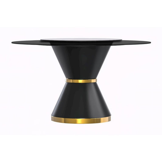 Qorvus Series Round Dining Table Black\Gold Base with 60 Round BLack Glass Top