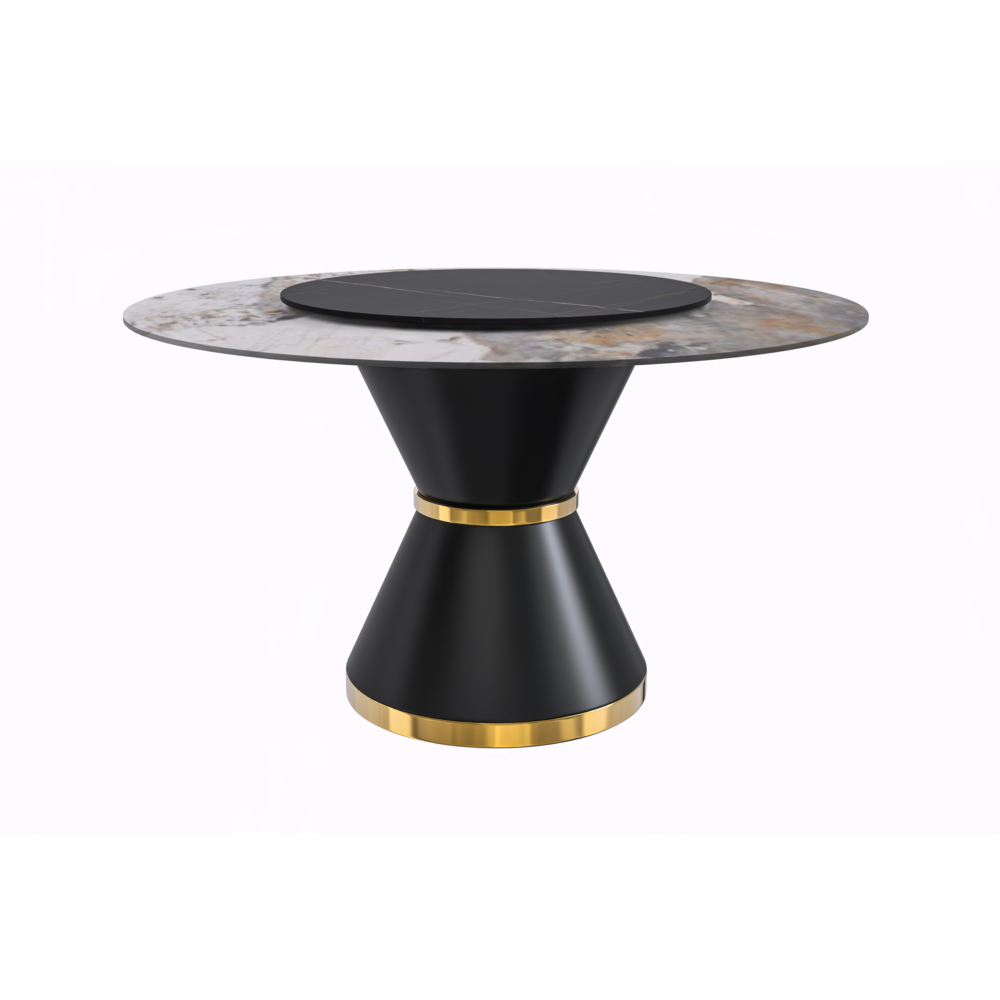 Round Dining Table Black\Gold Base with 60 Round Medium Grey Sintered Stone Top