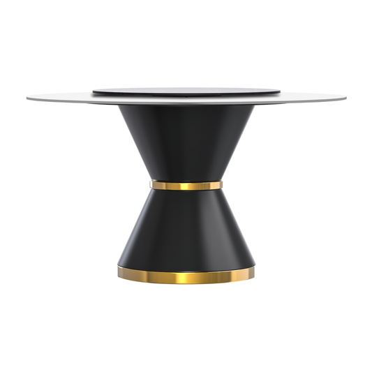 Round Dining Table Black\Gold Base with 60 Round Solid White Sintered Stone Top