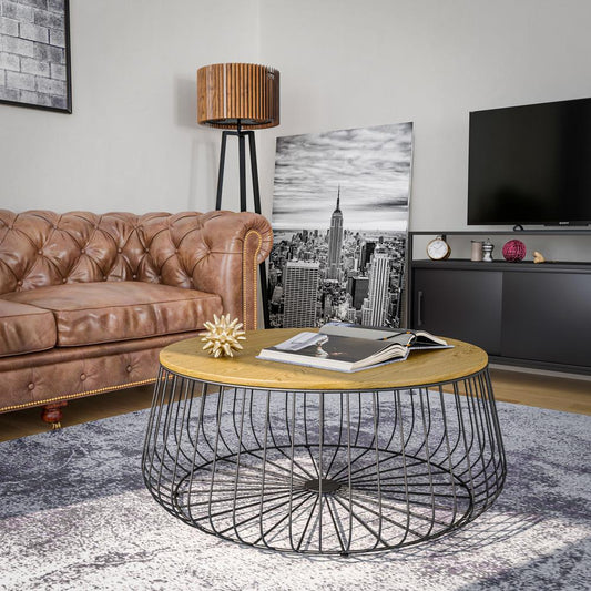 Runswick Modern Wood Top Coffee Table With Metal Base