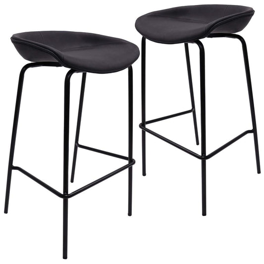 Barstool with Upholstered Faux Leather Seat and Powder Coated Iron Frame