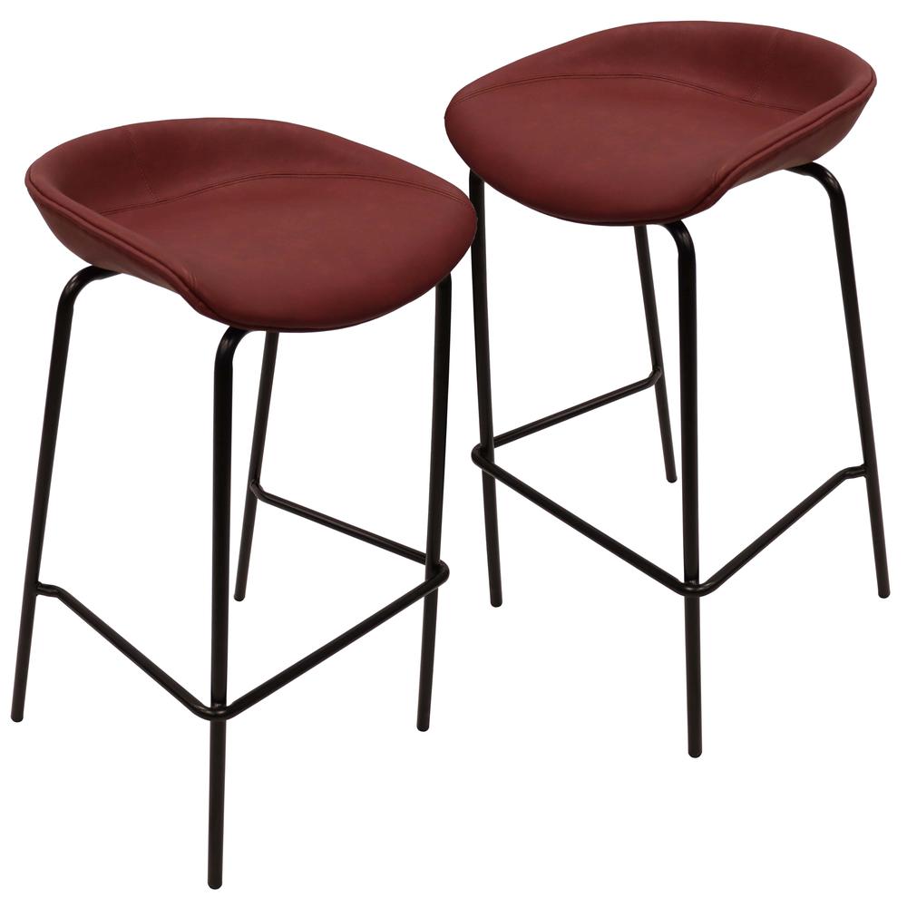 Barstool with Upholstered Faux Leather Seat and Powder Coated Iron Frame