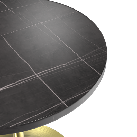 27 Round Dining Table, Brushed Gold Base with Sintered Stone Black Top