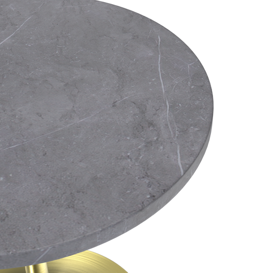 27 Round Dining Table, Brushed Gold Base with Sintered Stone Grey Top