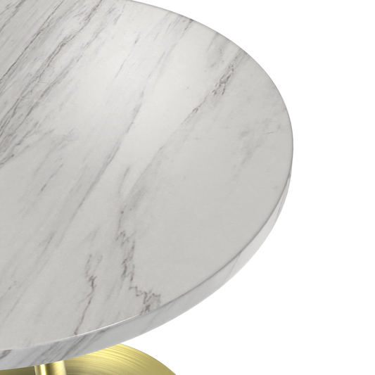 27 Round Dining Table, Brushed Gold Base with Sintered Stone White Top